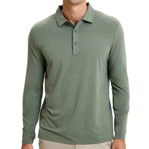 Solbari || Men's Olive Green Long Sleeve UPF 50+ Polo Shirt || Size L